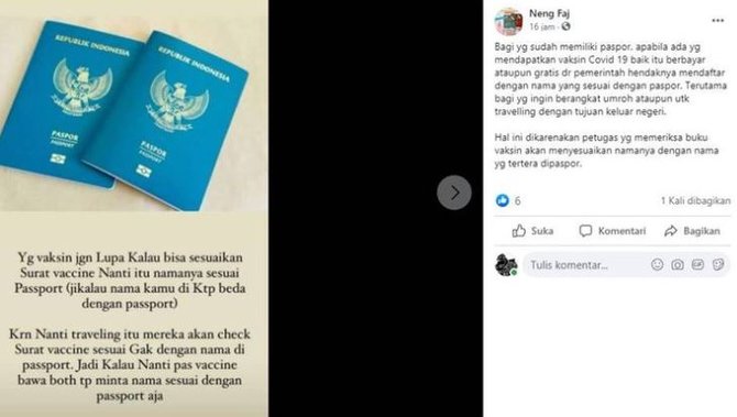 hoaks nama di surat vaksin harus sesuai dengan di paspor