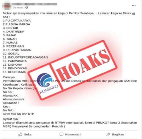 hoaks pemkot surabaya sediakan lowongan khusus warganya