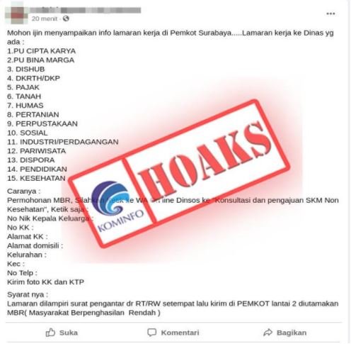 Cek Fakta Hoaks Pemkot Surabaya Sediakan Lowongan Kerja Khusus Warganya Merdeka Com