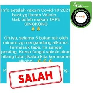 Cek Fakta Tidak Benar Setelah Divaksin Covid 19 Dilarang Makan Tape Merdeka Com