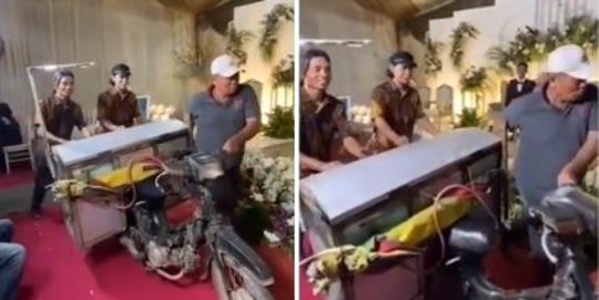 Katering Pernikahan Unik, Gerobak Tukang Bakso Keliling Dibawa Masuk ke Tenda Hajatan