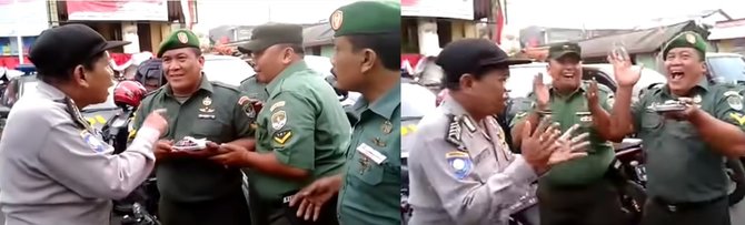 anggota tni polri ribut omongan hingga muka dilempar kue ujungnya berakhir kocak