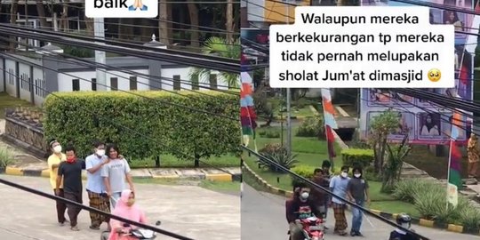 Berbaris Sambil Pegang Pundak, Video 4 Pria Tunanetra Jalan ke Masjid Ini Bikin Haru