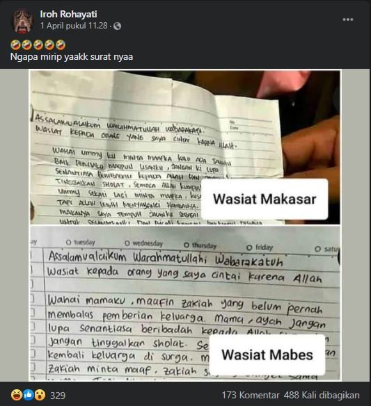 foto dua surat wasiat teroris