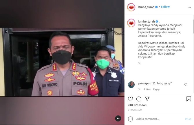 sang suami miliki senjata api nindy ayunda jalani pemeriksaan soal kepemilikannya