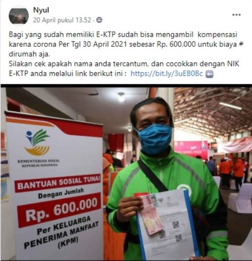 hoaks bantuan rp600000 bagi masyarakat yang hanya ada di rumah