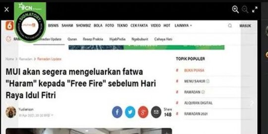 CEK FAKTA: Tidak Benar Judul Berita Liputan6 MUI akan Keluarkan Fatwa Haram Free Fire