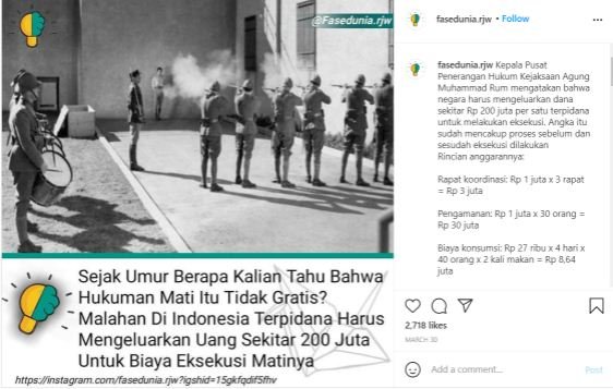 tidak benar terpidana mati di indonesia membayar biaya eksekusinya sendiri