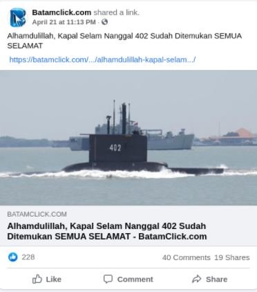 Awak kapal selam nanggala 402 ditemukan