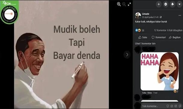 cek fakta tidak benar klaim boleh mudik tapi bayar denda