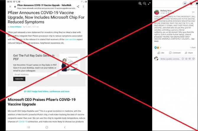 hoaks chip microsoft dimaksukkan ke vaksin pfizer untuk kurangi gejala
