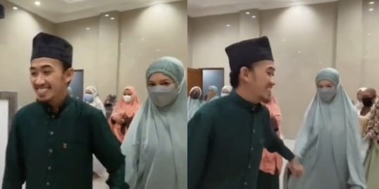 Romantisnya Ustaz Syam Gandeng Tangan Istri Usai Salat di Masjid, Bikin Baper
