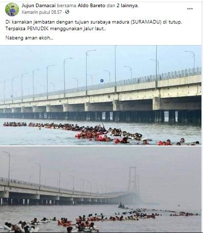 cek fakta foto ini bukan pemudik berenang karena jembatan suramadu ditutup