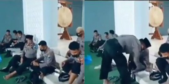 Video Polisi Bingung Cari Kaos Kaki Kiri Usai Salat di Masjid, Ternyata Ulah Sendiri