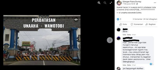 tidak benar foto perbatasan di konawe ditutup saat larangan mudik