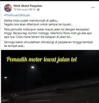 tidak benar pemudik naik motor lewat jalan tol