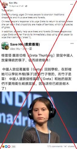 cek fakta tidak benar aktivis greta thunberg minta china setop penggunaan sumpit