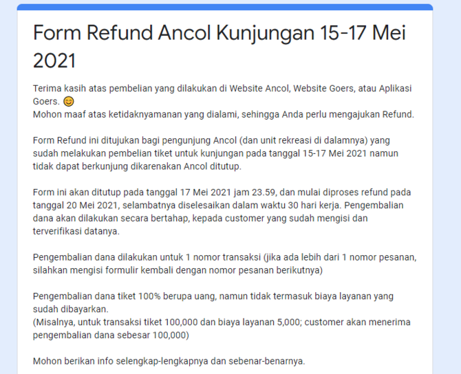 fasilitas refund tiket ancol