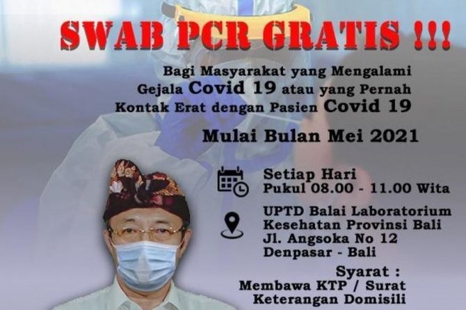 bali gratiskan biaya swab pcr bagi masyarakat bergejala covid 19