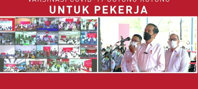 jokowi tinjau vaksinasi gotong royong perdana di jababeka