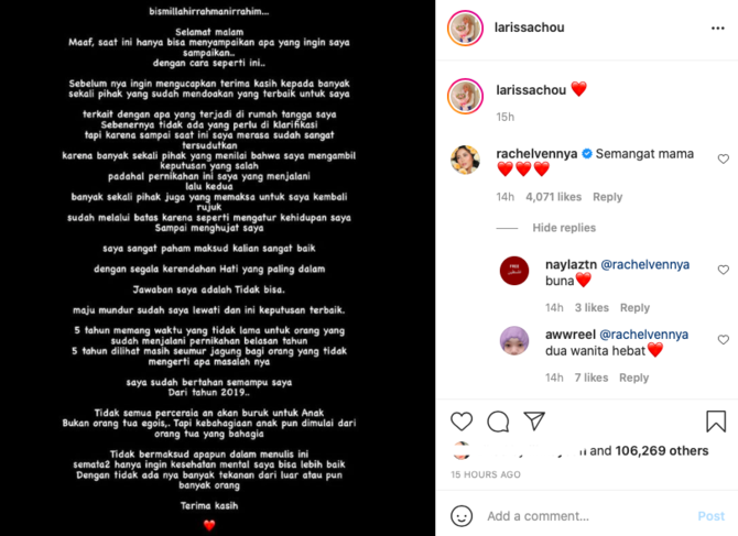 diminta rujuk dengan alvin faiz begini tanggapan larissa chou