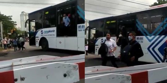 Video Transjakarta Mogok di Perlintasan KRL, Penumpang Panik Turun Berhamburan