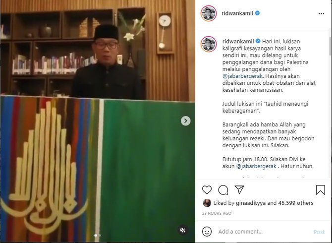 galang dana untuk palestina ini cerita ridwan kamil lelang lukisan kaligrafi