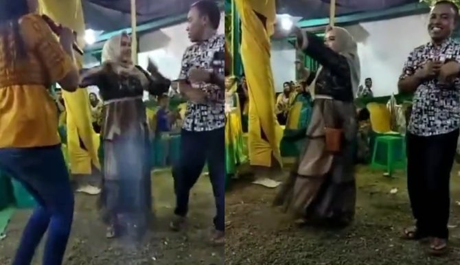 viral video istri ikut joget bareng biduan