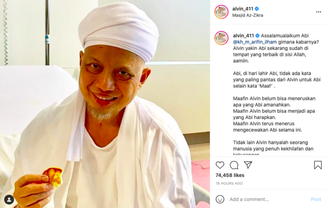 kenang ulang tahun mendiang ustaz arifin ilham alvin faiz tulis pesan pilu