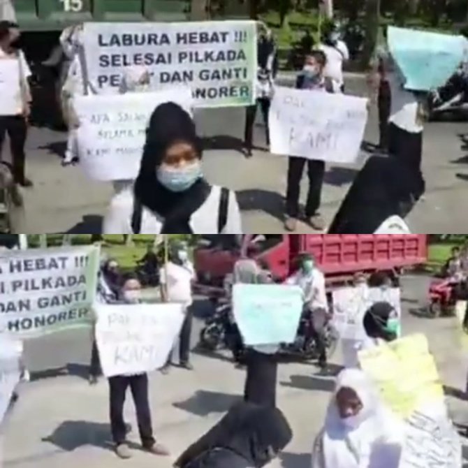 viral puluhan tenaga honorer demo di depan kantor bupati labura ini penyebabnya