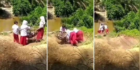 Video Siswa SD Bergelantungan Seberangi Sungai, Kades Sebut Ada Jembatan Tapi Jauh