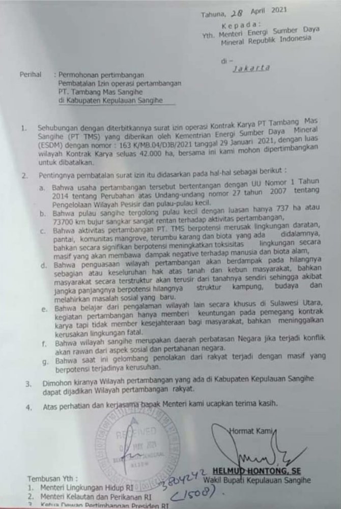 surat wakil bupati sangihe