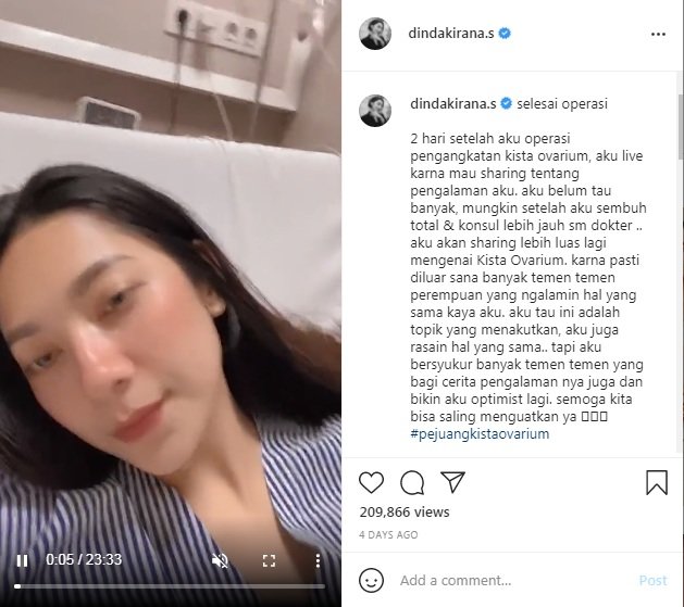 lebih jaga pola makan sehat ini cerita dinda kirana setelah jalani operasi kista