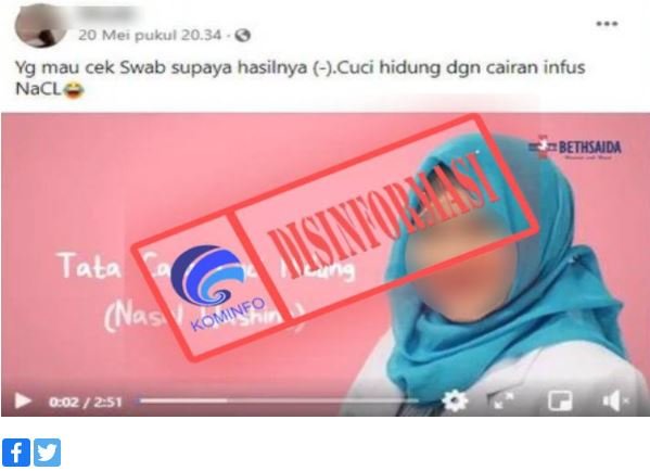 hoaks bersihkan hidung pakai air infus bisa ubah hasil swab tes