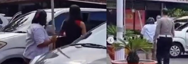 emak emak ngamuk di markas polisi pukul spg cantik pakai balok