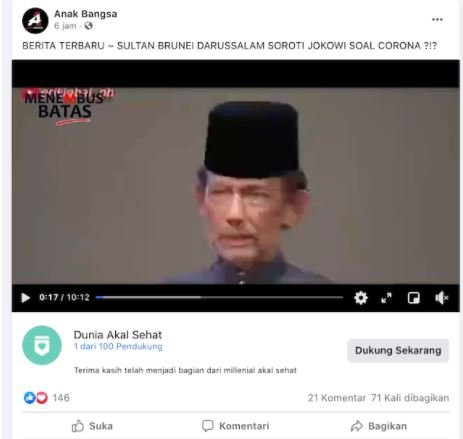 hoaks video kritikan sultan brunei darussalam untuk jokowi