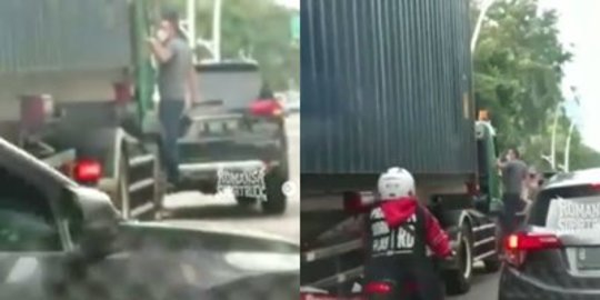 Pengendara Pajero Arogan Hantam Sopir Kontainer Tanpa Ampun, Kaca Truk Dipecah