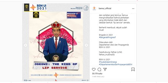 Reaksi Istana Soal BEM UI Posting 'Jokowi The King of Lip Service'