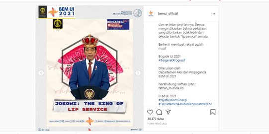Media Sosial Pengurus BEM UI Diretas Usai Kritik Jokowi 'The King of Lip Service'