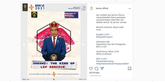 BEM UI: Rektorat Minta Unggahan Jokowi King of Lip Service Di-Takedown, Kami Tolak