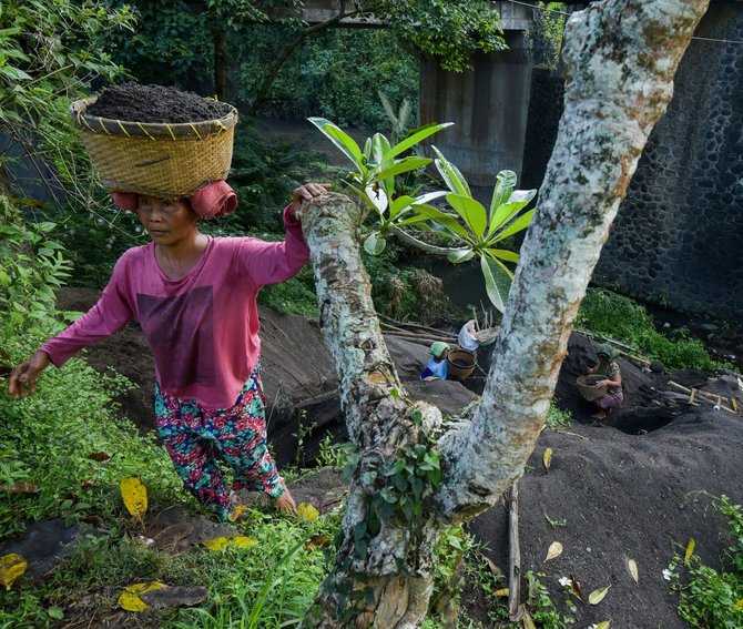 para wanita pencari pasir sungai mambal bali