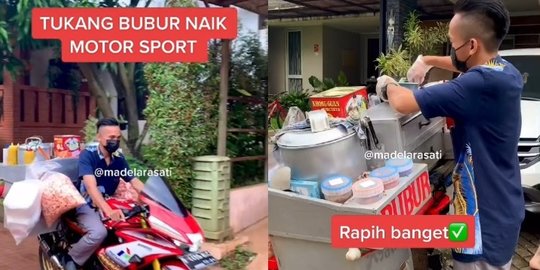 Tukang Bubur Ayam Ini Keren Jualan Naik Motor Sport, Idola Emak-Emak Komplek