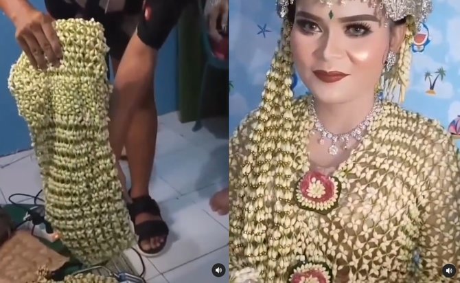 pengantin ini bajunya terbuat dari bunga melati bagus banget