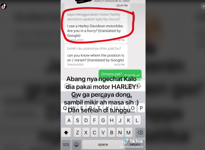 driver ojol jemput penumpang dengan harley davidson