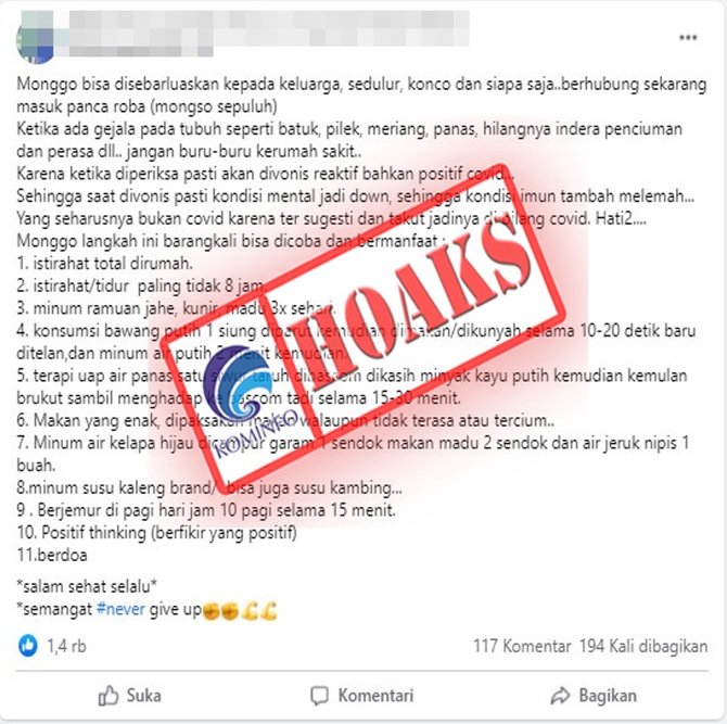 hoaks pasien batuk pilek divonis covid