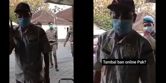 Petugas Larang Tukang Tambal Ban Melayani Kecuali Online, Ucapannya jadi Omongan