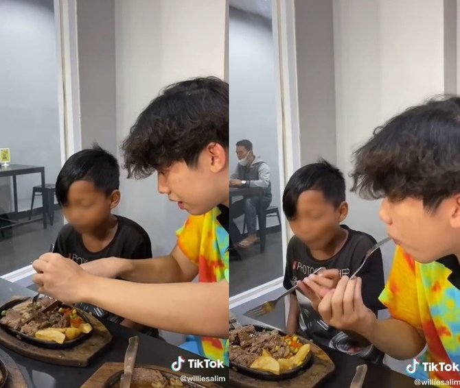 pria kaya ajak pengamen cilik makan steak pertama kali
