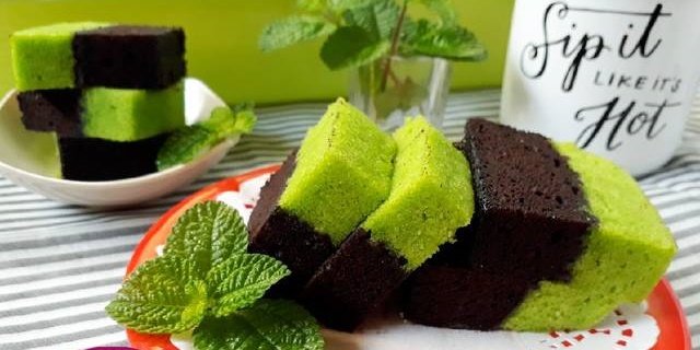 ilustrasi brownies kukus cokelat pandan