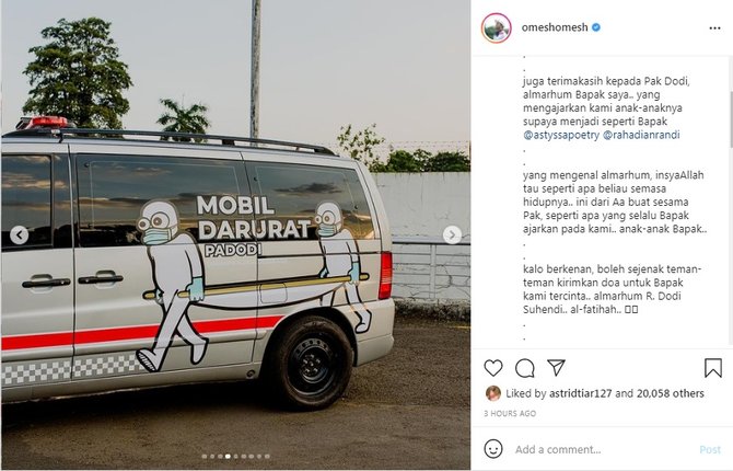 mobilnya jadi ambulans darurat ananda omesh tulis ucapan haru untuk mendiang ayah