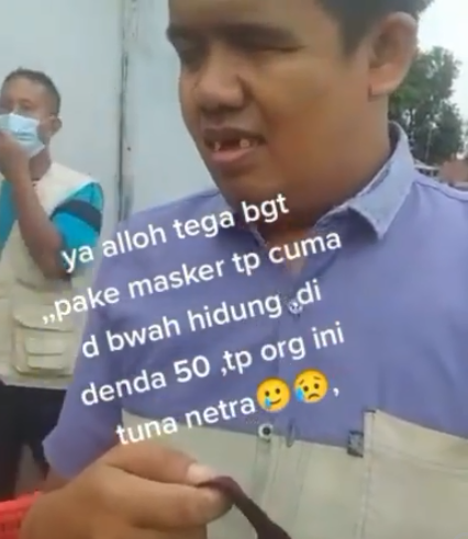 tunanetra didenda rp50 ribu gara gara pakai masker di bawah hidung